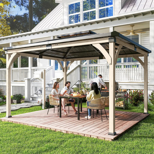 12' x 14' Hardtop Gazebo, Galvanized Steel Roof, Wood Frame, Light Walnut Gazebos Light Walnut, Black, Tea Brown at Gallery Canada