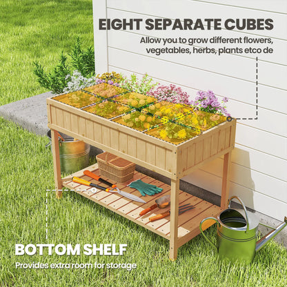 43.25" x 18" x 30" Raised Garden Bed, Wooden Plant Stand, 8 Grid Box, Natural Wood Elevated Garden Beds at Gallery Canada
