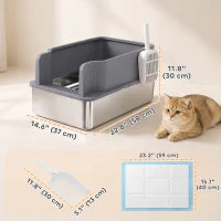 Stainless Steel Sifting Litter Box With Scoop And 10 Pads Cat Litter Box Enclosures at Gallery Canada