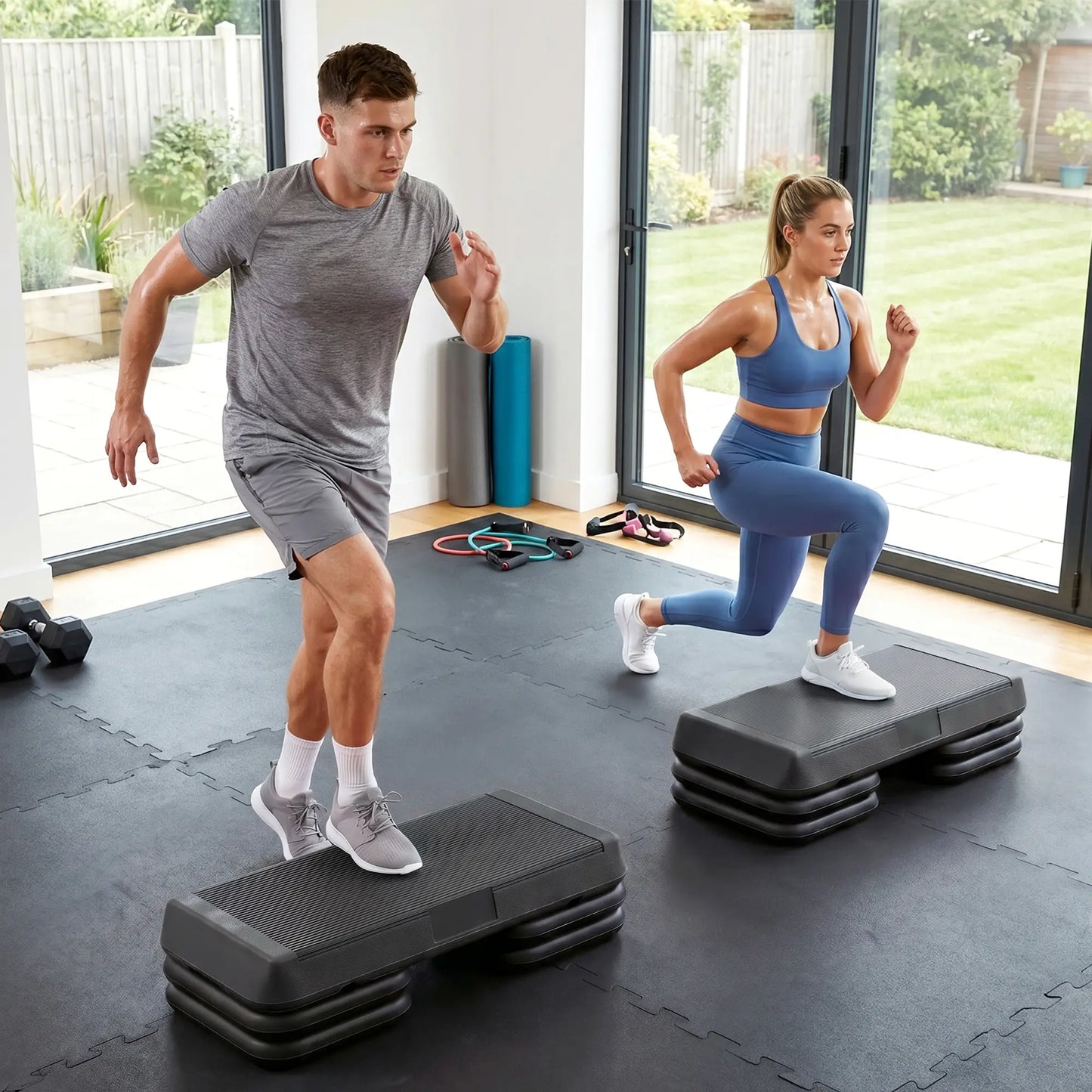 Adjustable Aerobic Stepper, 3-Level 4", 6", 8", 330lbs, Grey Aerobic Equipment at Gallery Canada