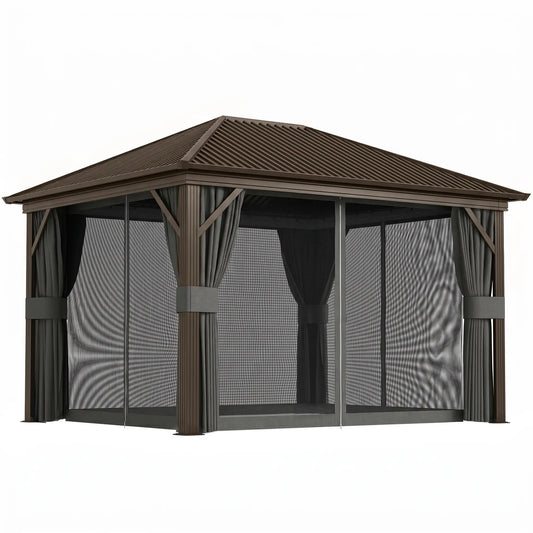 10' x 12' Hardtop Gazebo, Metal Roof, Aluminum Frame, Mesh Nettings, Dark Grey Gazebos Dark Grey at Gallery Canada