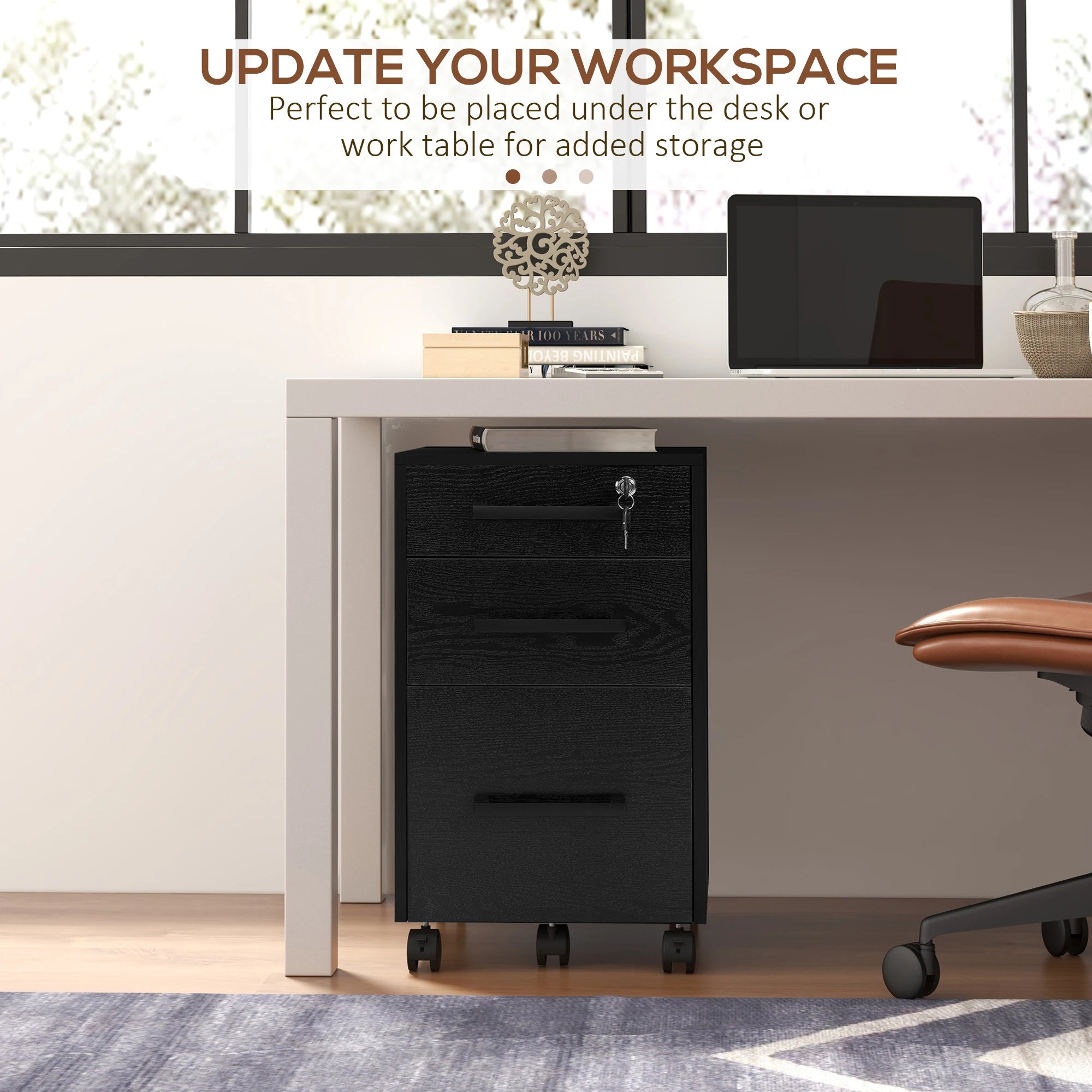 Lockable 3 Drawer Vertical File Cabinet, Hanging Bars, Letter and A4 Size, Black Office Cabinets & Cupboards at Gallery Canada