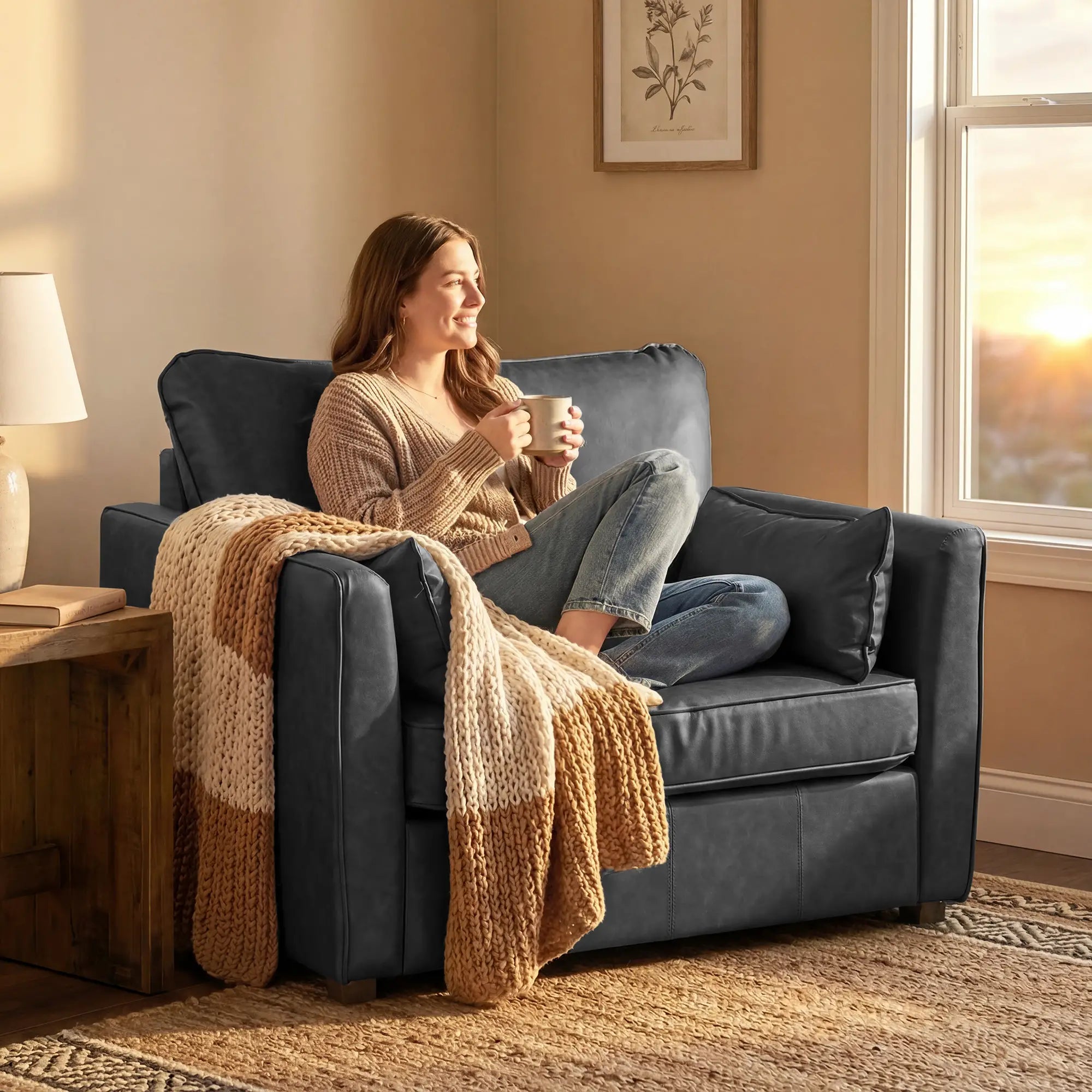 PU Leather Armchair, Wide Seat, Spring Cushion, Rubberwood Legs, Black Single Sofas at Gallery Canada