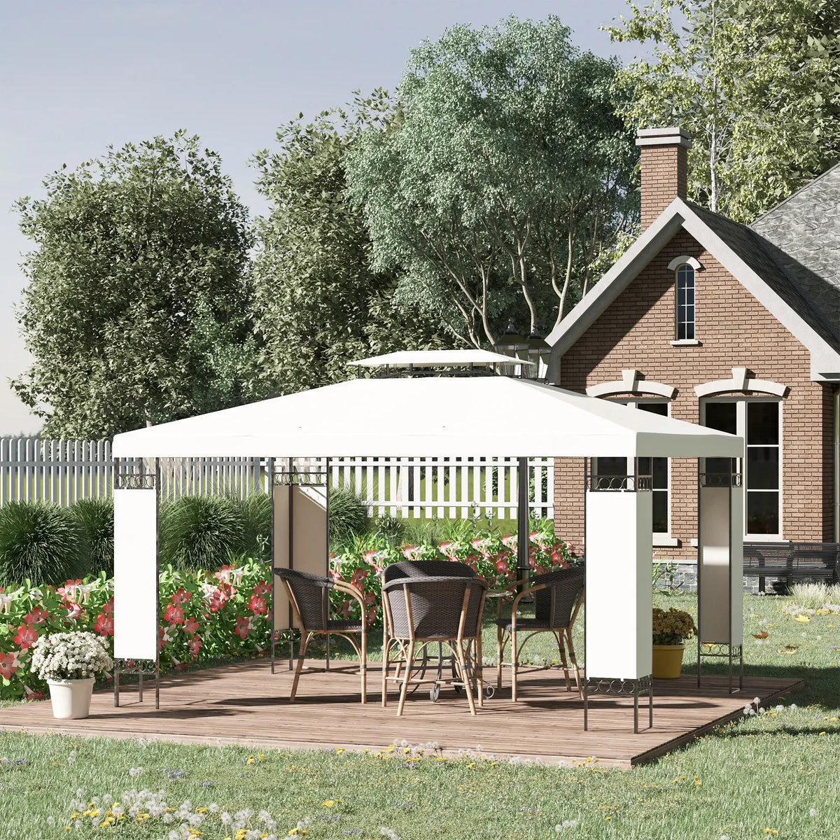 10' x 13' Gazebo, Double Roof Patio Canopy With Screen, White