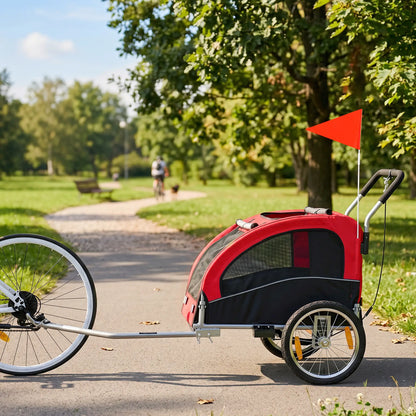 2 In 1 Dog Bike Trailer, Foldable Pet Stroller, Red