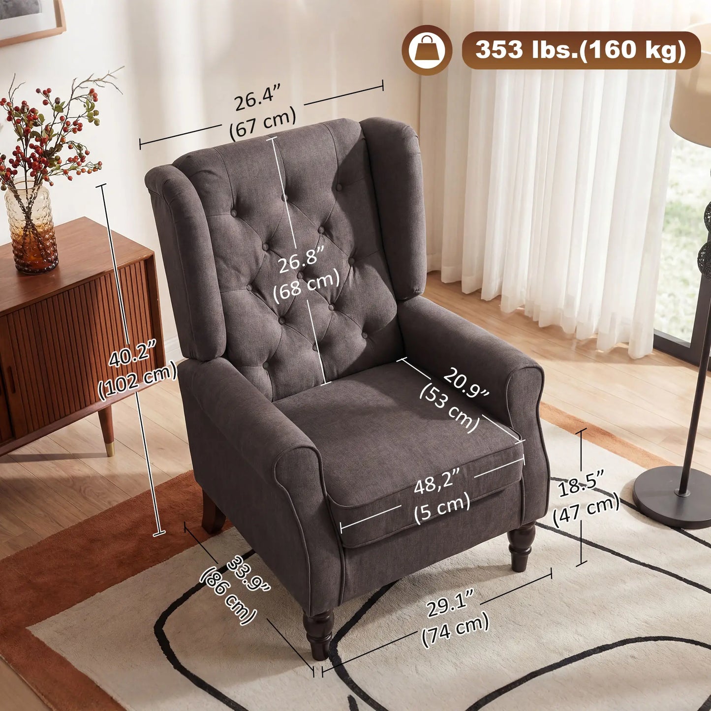 Fabric Accent Chair, Button Tufted Armchair, Wingback, Brown Single Sofas at Gallery Canada