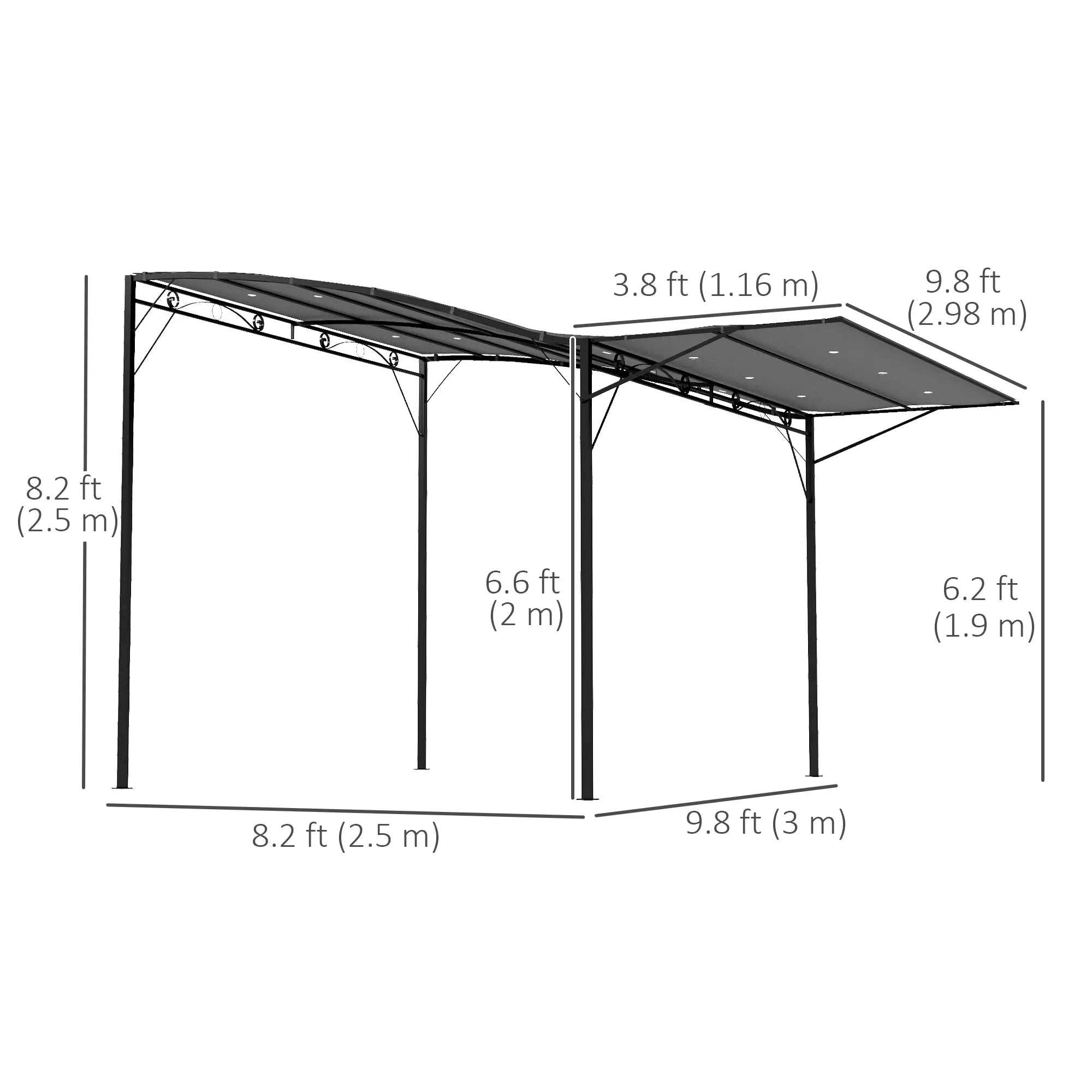 10x8ft Metal Gazebo, Extendable Side Awning, Dark Grey Pergolas at Gallery Canada