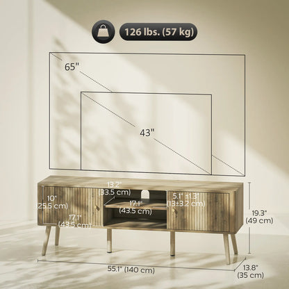 TV Stand for 65 Inch TV, Adjustable Shelves, Pine Wood Legs, Oak TV Stands at Gallery Canada