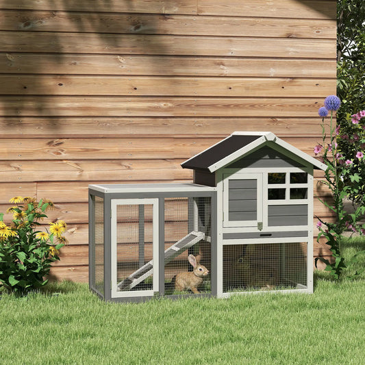 48" Weatherproof Wooden Rabbit Hutch, Slant Roof, Screened Run, Grey Rabbit Hutch White and Grey at Gallery Canada