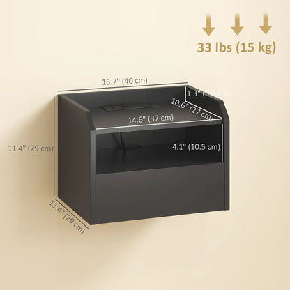 Wall Mounted Bedside Table, Set of 2 with Charging Station, Black Bedside Tables at Gallery Canada