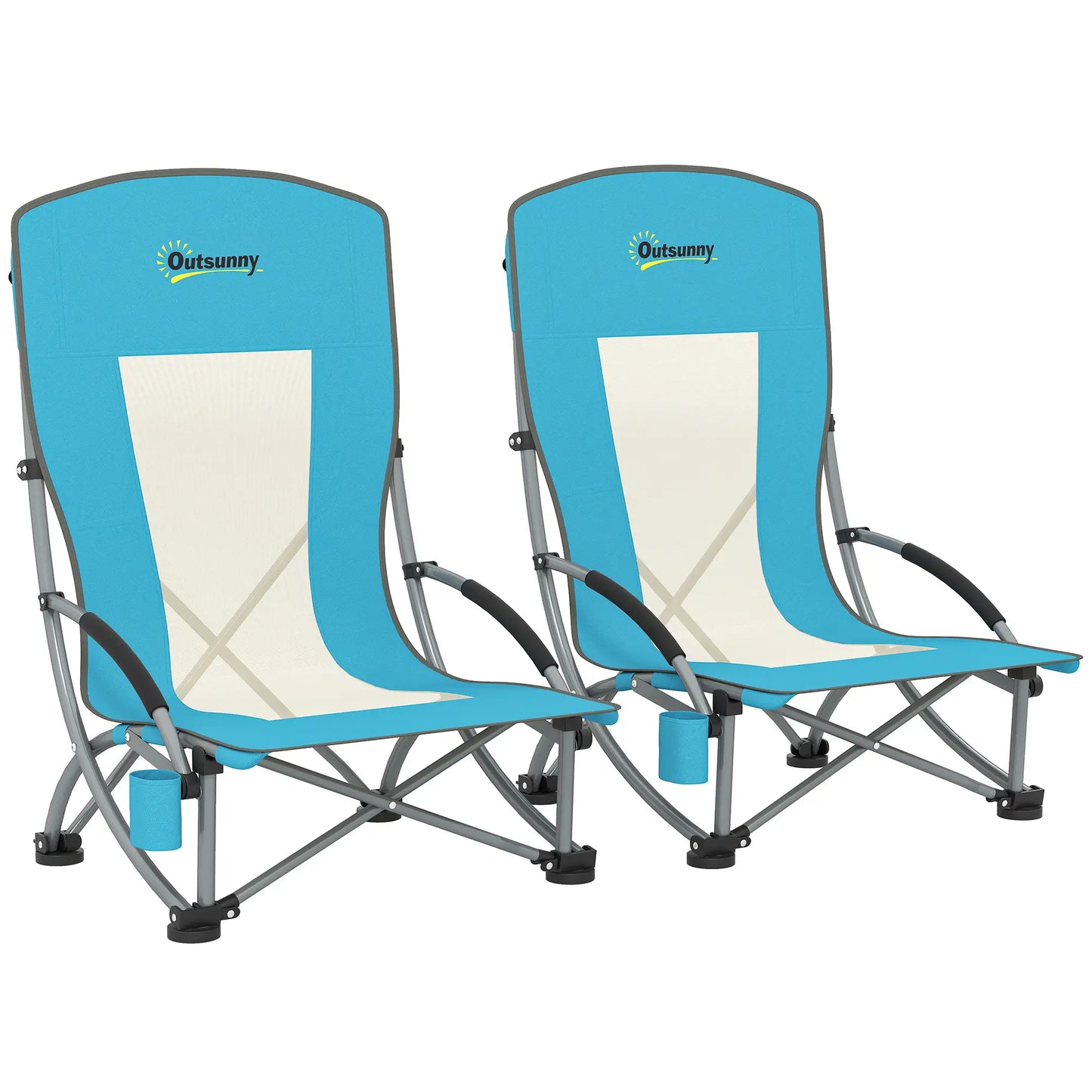Folding Beach Chairs, Mesh Back, Carry Bag, Cup Holder, 27.6" x 22.8" x 31.1" Picnic Tables & Camping Chairs at Gallery Canada