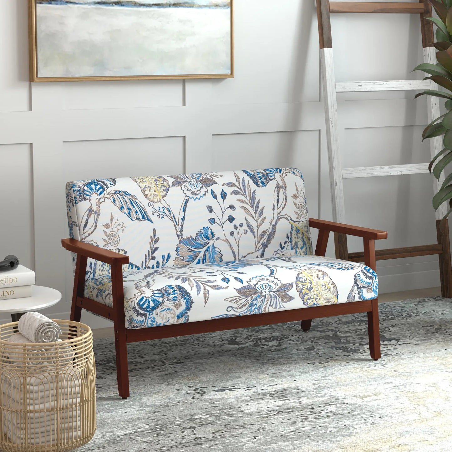 Compact Loveseat Sofa, Linen Fabric, Rubber Wood Legs, Multicolour 2-Seater Sofas at Gallery Canada