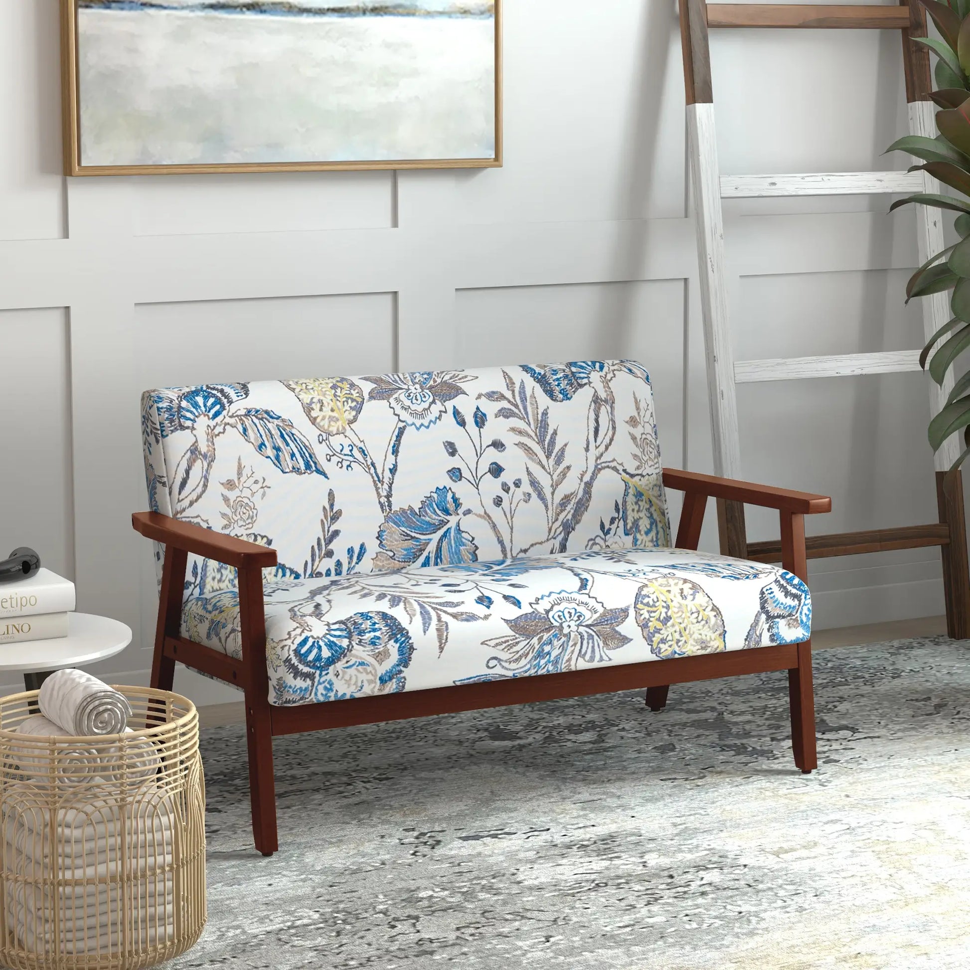 Compact Loveseat Sofa, Linen Fabric, Rubber Wood Legs, Multicolour 2-Seater Sofas at Gallery Canada