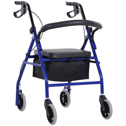 Folding Aluminum Rollator Walker, Adjustable Height, Cushioned Seat, Storage Bag, 2 Barker Wheels, Blue Knee Walker & Wheelchair Ramps Blue, Black at Gallery Canada