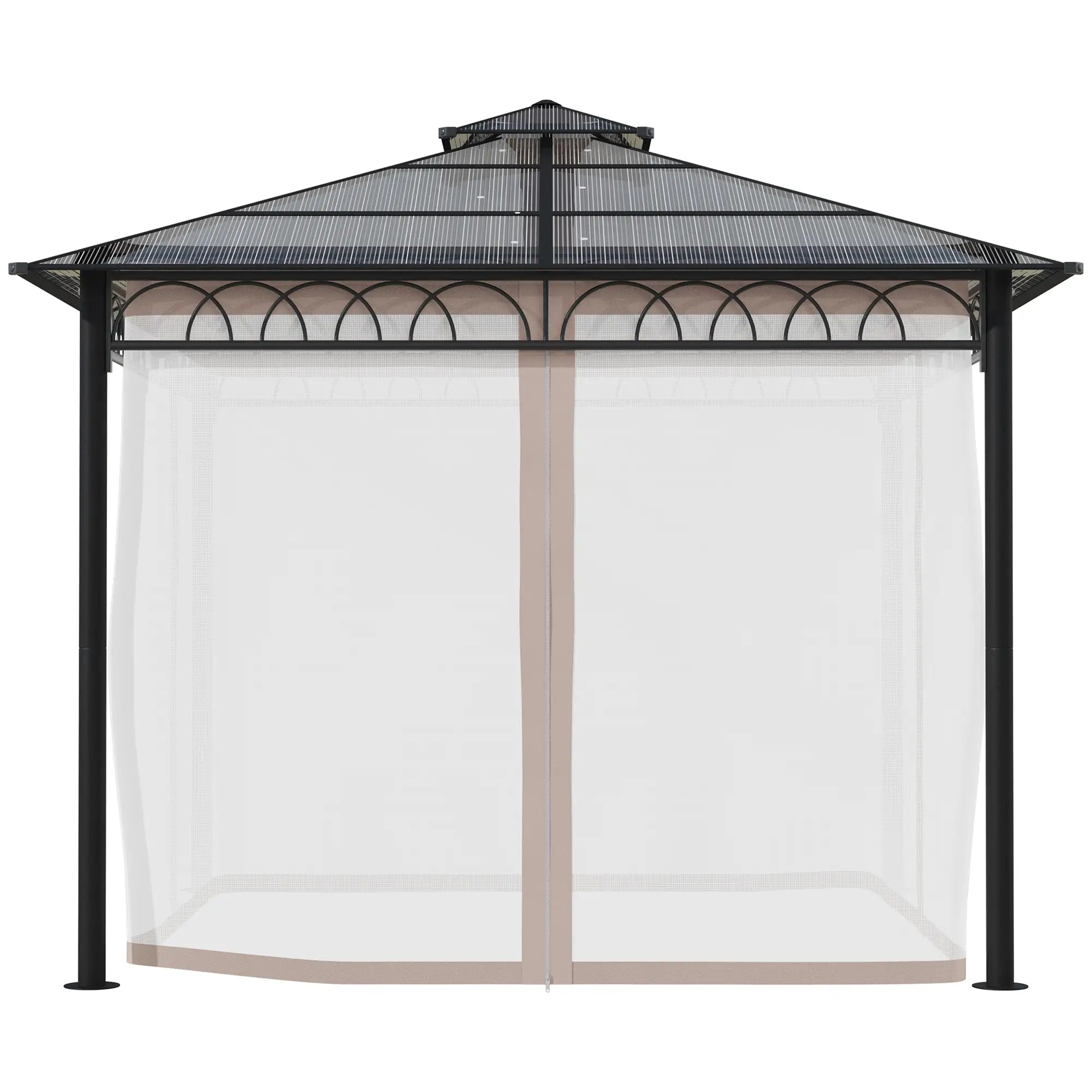 9' x 10' Outdoor Hardtop Gazebo, Steel Frame, Nettings, Curtains, Khaki Gazebos at Gallery Canada