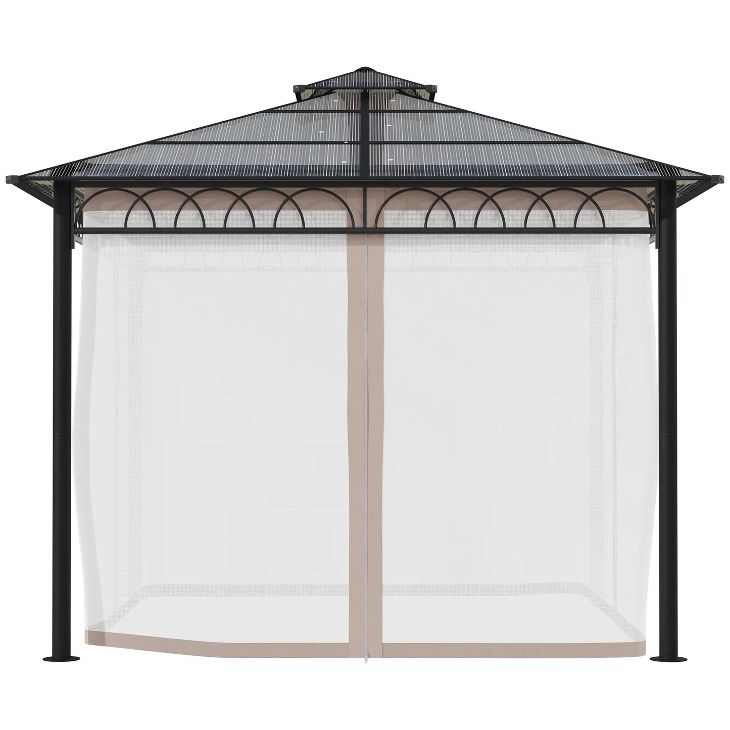 9' x 10' Outdoor Hardtop Gazebo, Steel Frame, Nettings, Curtains, Khaki Gazebos at Gallery Canada