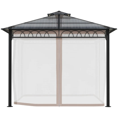 9' x 10' Outdoor Hardtop Gazebo, Steel Frame, Nettings, Curtains, Khaki Gazebos at Gallery Canada