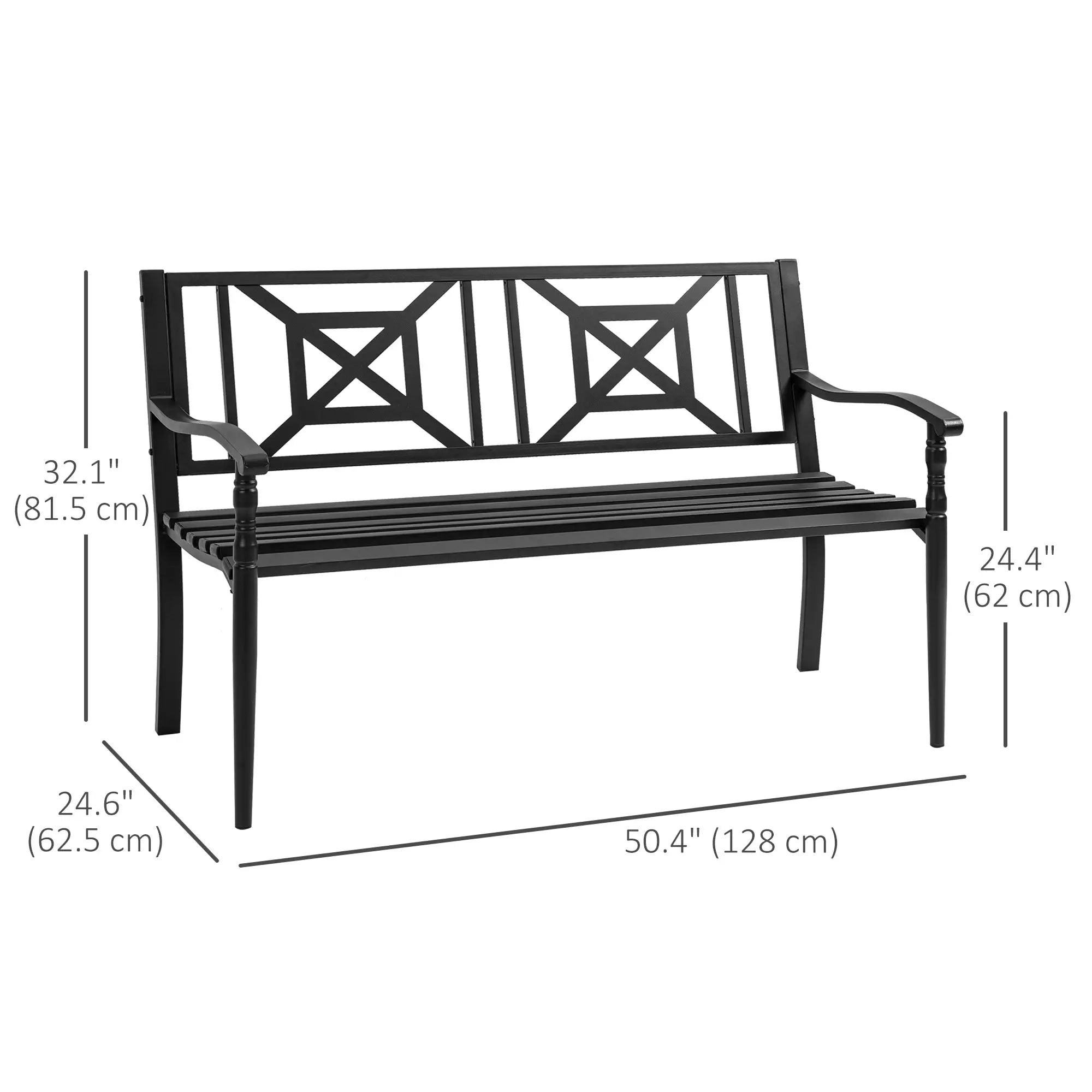 Steel Garden Bench, 2-Person Patio Loveseat, Black Outdoor Benches at Gallery Canada