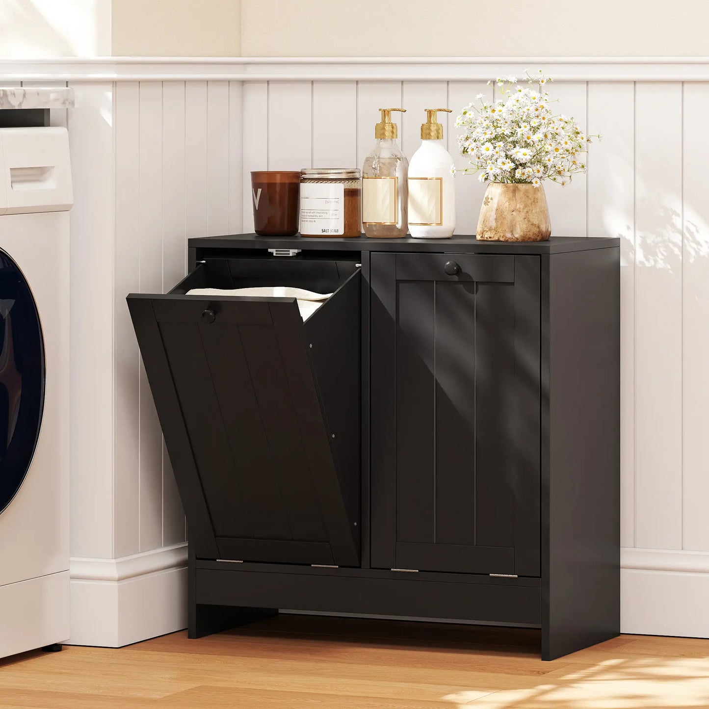Tilt-Out Laundry Cabinet, 2 Compartments, Black Tilt Out Laundry Cabinets at Gallery Canada