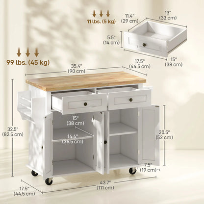 Kitchen Island with Storage, Rolling Trolley Cart with Rubber Wood Top, Spice Rack, Towel Rack, Grey Kitchen Islands & Kitchen Carts at Gallery Canada