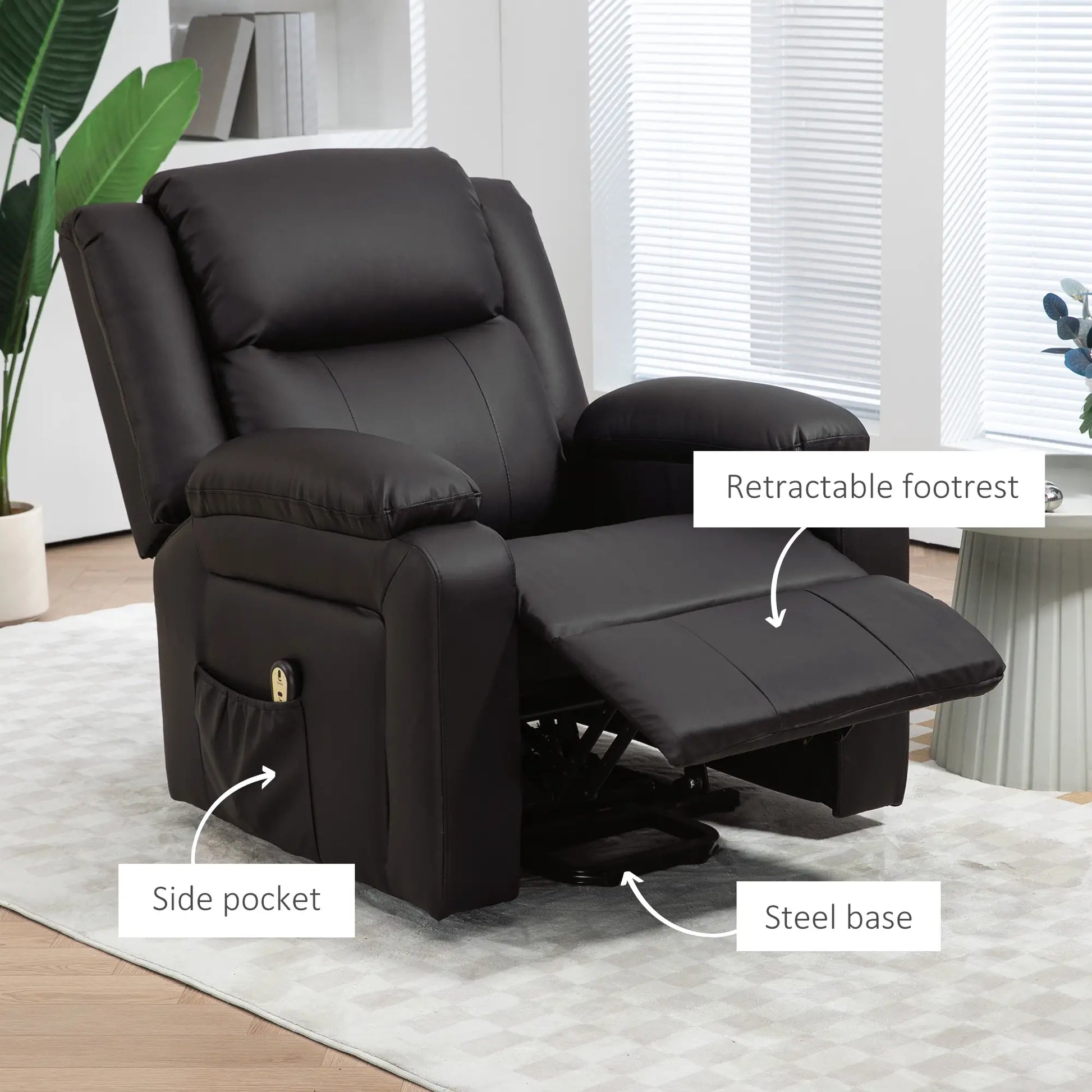 PU Leather Electric Recliner Chair, Remote, Side Pockets, Brown Electric Power Lift Chairs at Gallery Canada
