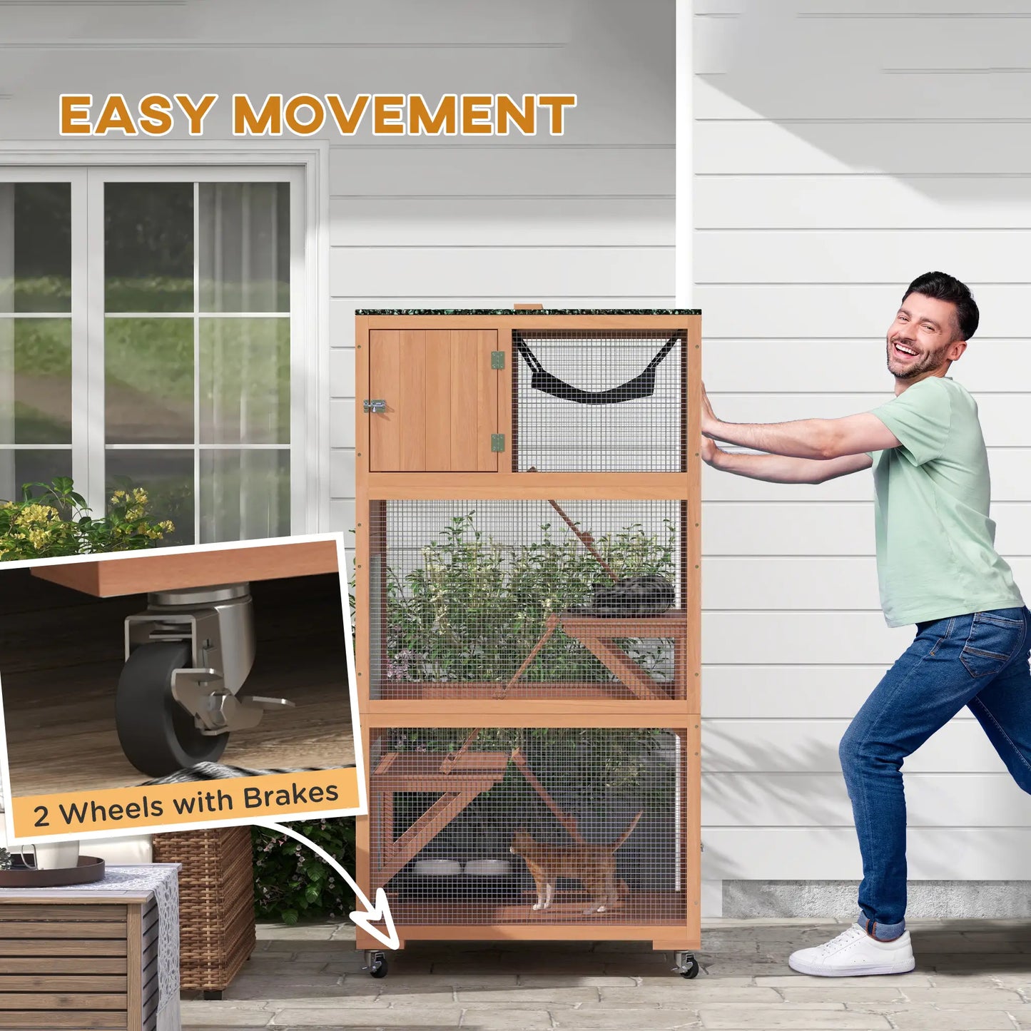 34" L Catio Outdoor Cat Enclosure, Wheels, Hammock, Platforms, Orange Outdoor Cat Enclosures at Gallery Canada