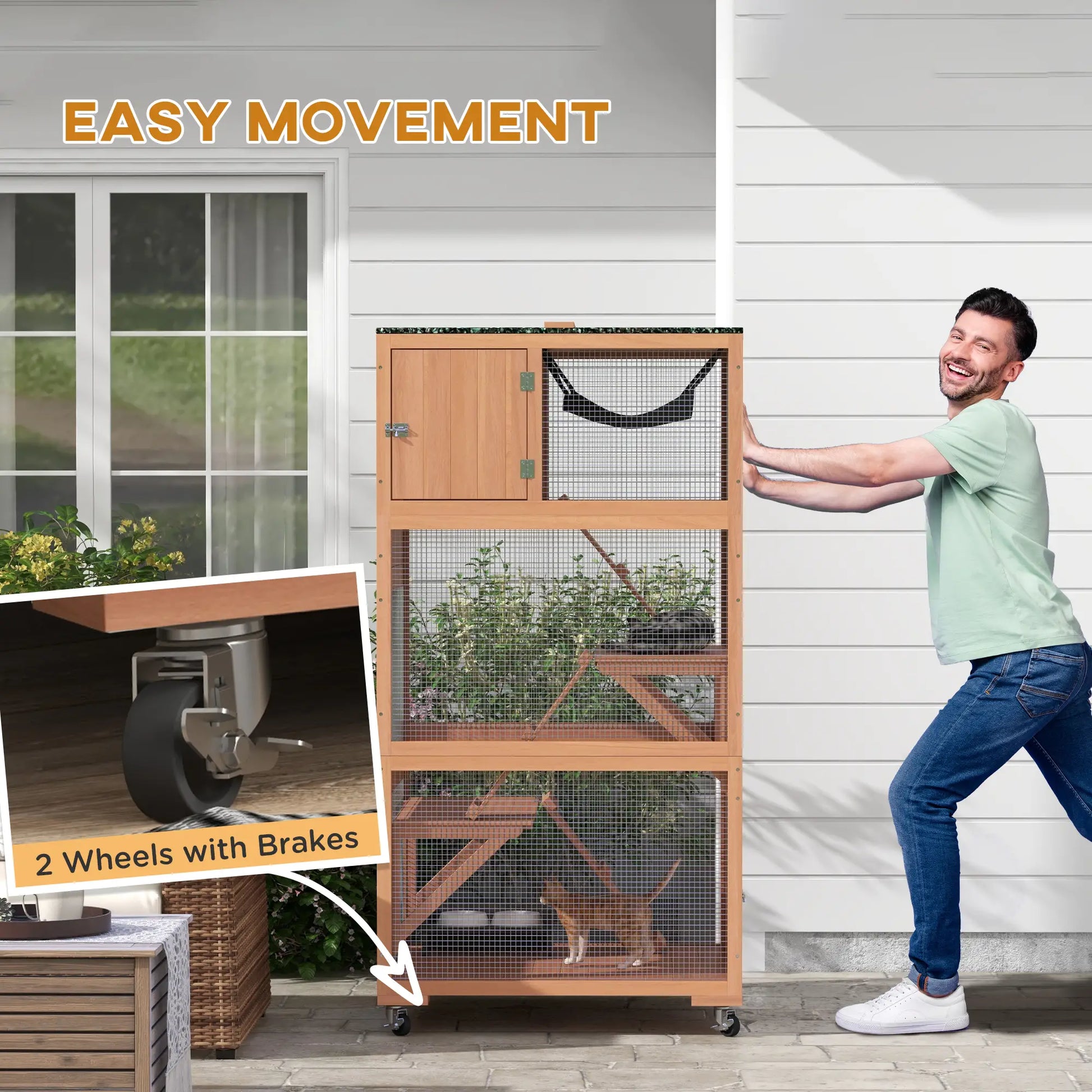 34" L Catio Outdoor Cat Enclosure, Wheels, Hammock, Platforms, Orange Outdoor Cat Enclosures at Gallery Canada