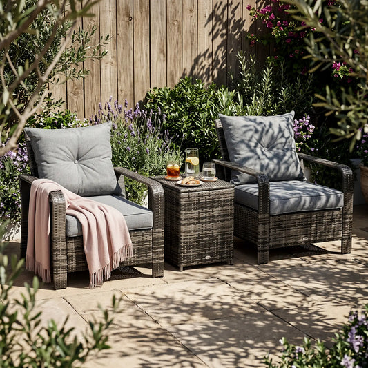 Rattan Bistro Set W/ Storage Table, Grey Bistro Sets Mixed Brown at Gallery Canada