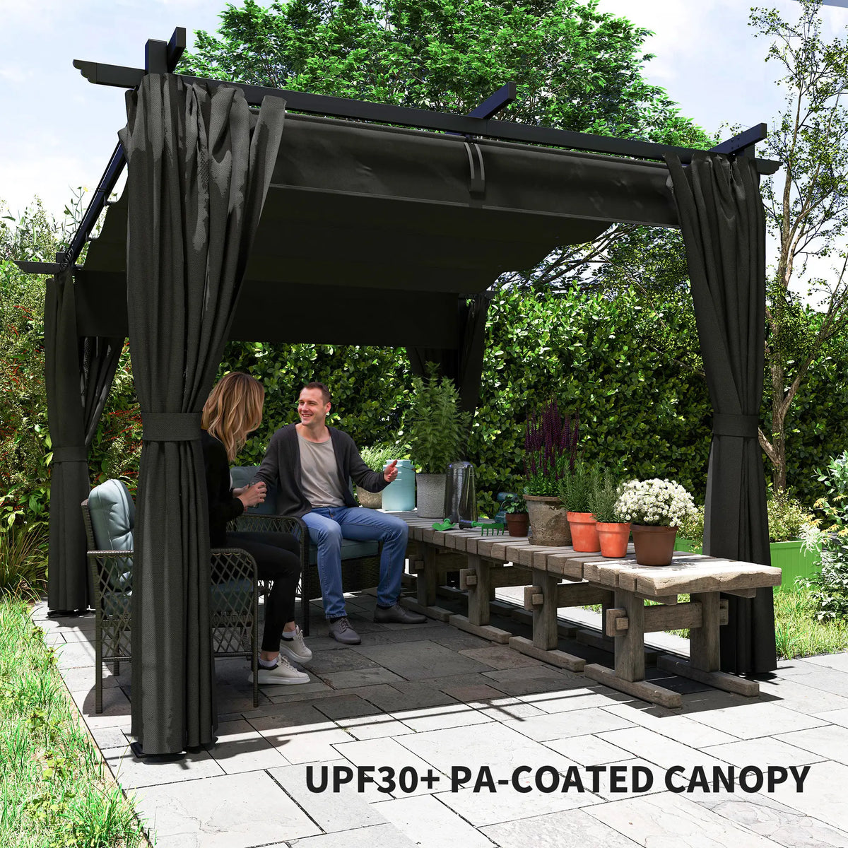 8' x 8.5' Metal Retractable Pergola Canopy With Sidewalls, Outdoor Gazebo Sun Shade Shelter Pergolas at Gallery Canada