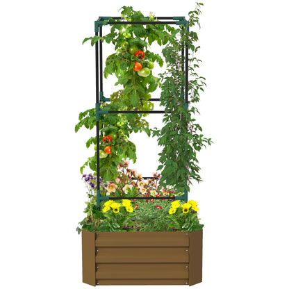 Galvanized Planter Box, Outdoor Raised Garden Bed with 3-Tier Trellis Tomato Cage for Climbing Vines, Vegetables, Brown Galvanized Planter Boxes at Gallery Canada