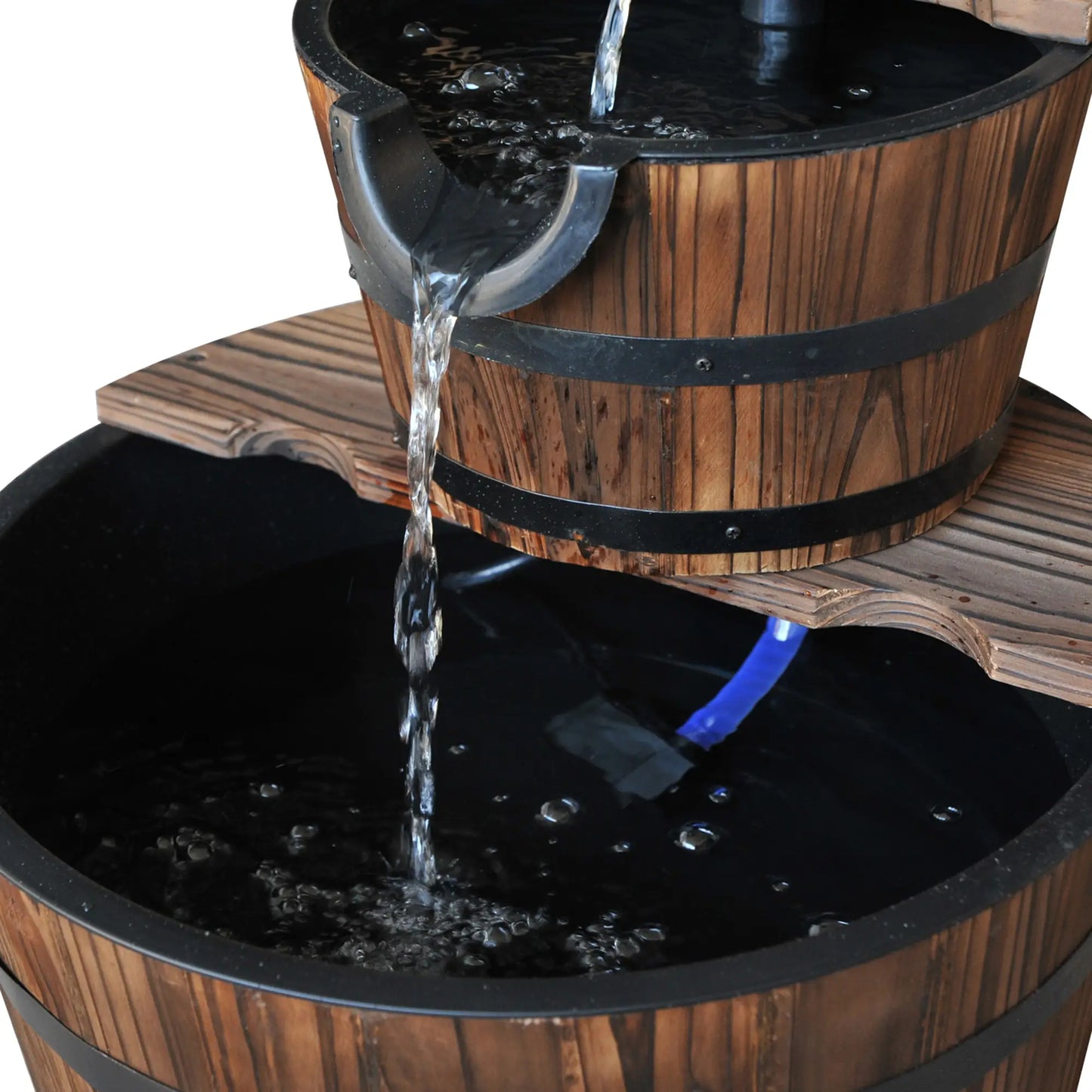 2-Tier Wooden Barrel Water Fountain, Electric Pump, Outdoor Indoor Decor Water Fountains at Gallery Canada