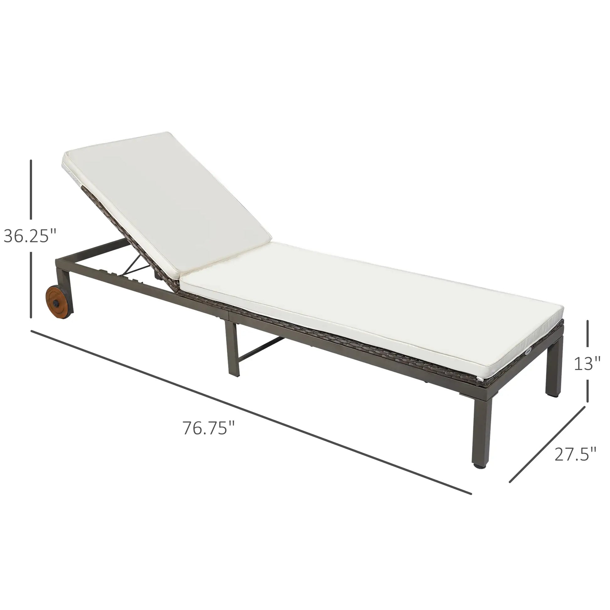 Rattan Sun Lounger, 4-Level Adjustable Backrest, Wheels, Cushion, Cream White Chaise Loungers at Gallery Canada