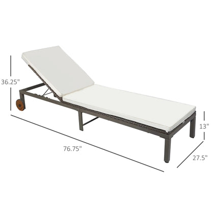 Rattan Sun Lounger, 4-Level Adjustable Backrest, Wheels, Cushion, Cream White Chaise Loungers at Gallery Canada