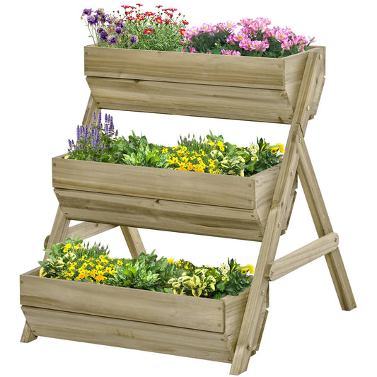 3 Tier Elevated Planter Box, Vertical Wooden Raised Garden Bed for Flowers, Vegetables, Herbs, 26" x 30" x 30", Green - Gallery Canada