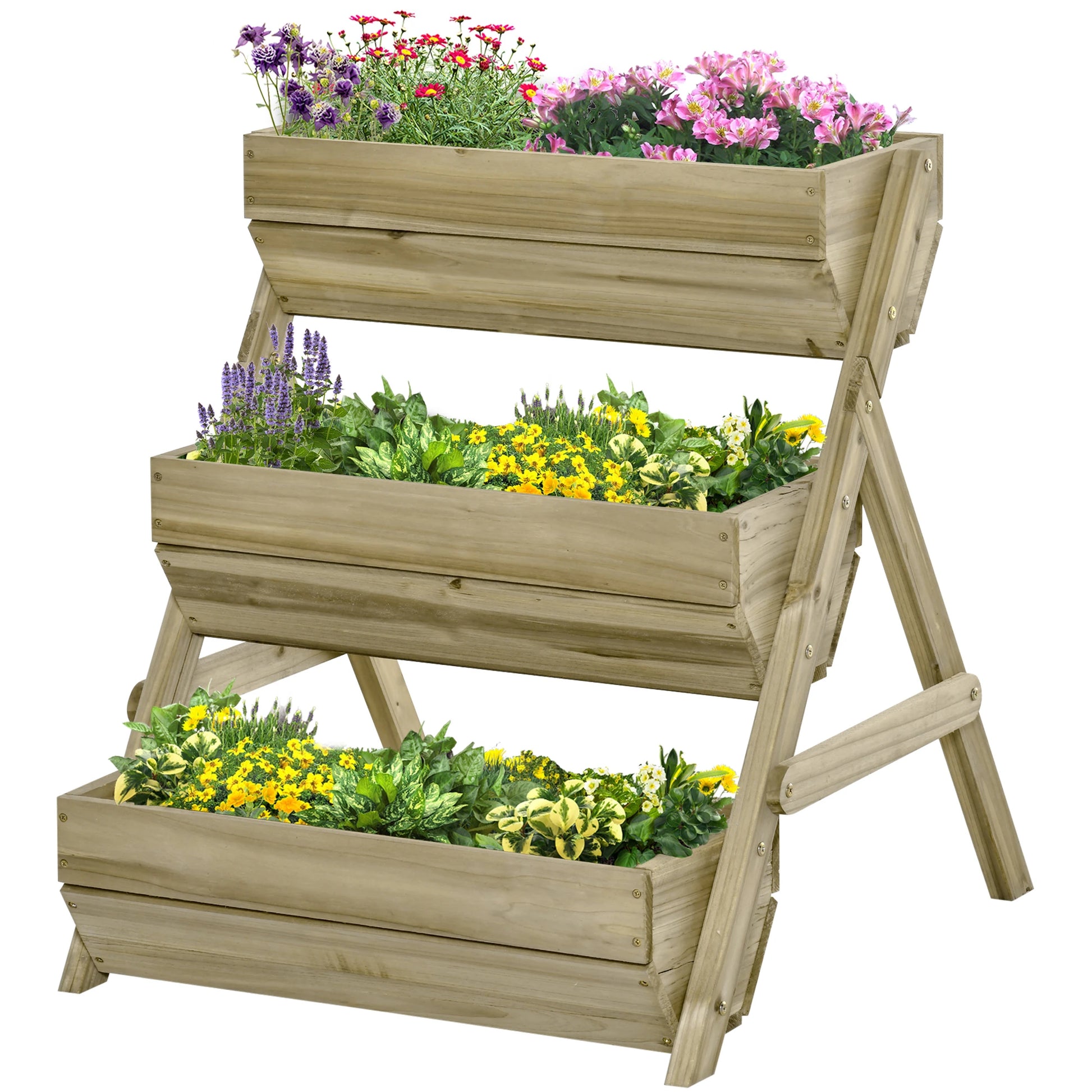 3 Tier Elevated Planter Box, Wooden Raised Garden Bed, 26" x 30" x 30", Green Elevated Garden Beds Light Green at Gallery Canada