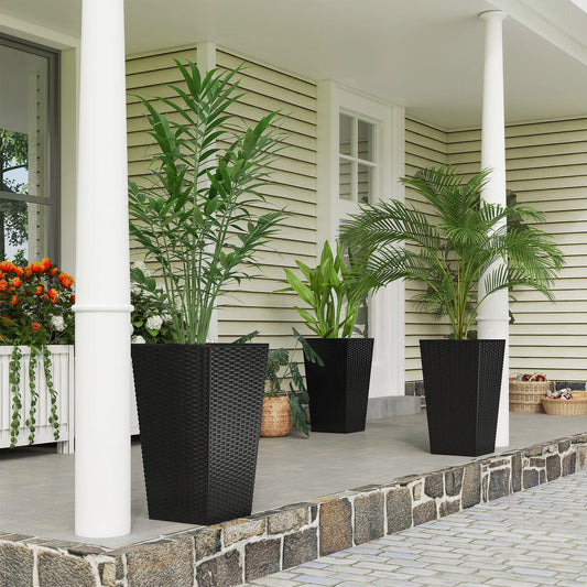 Set of 3 Tall Plant Stand, Outdoor Indoor Flower Pot, Black Garden Accessories Black at Gallery Canada