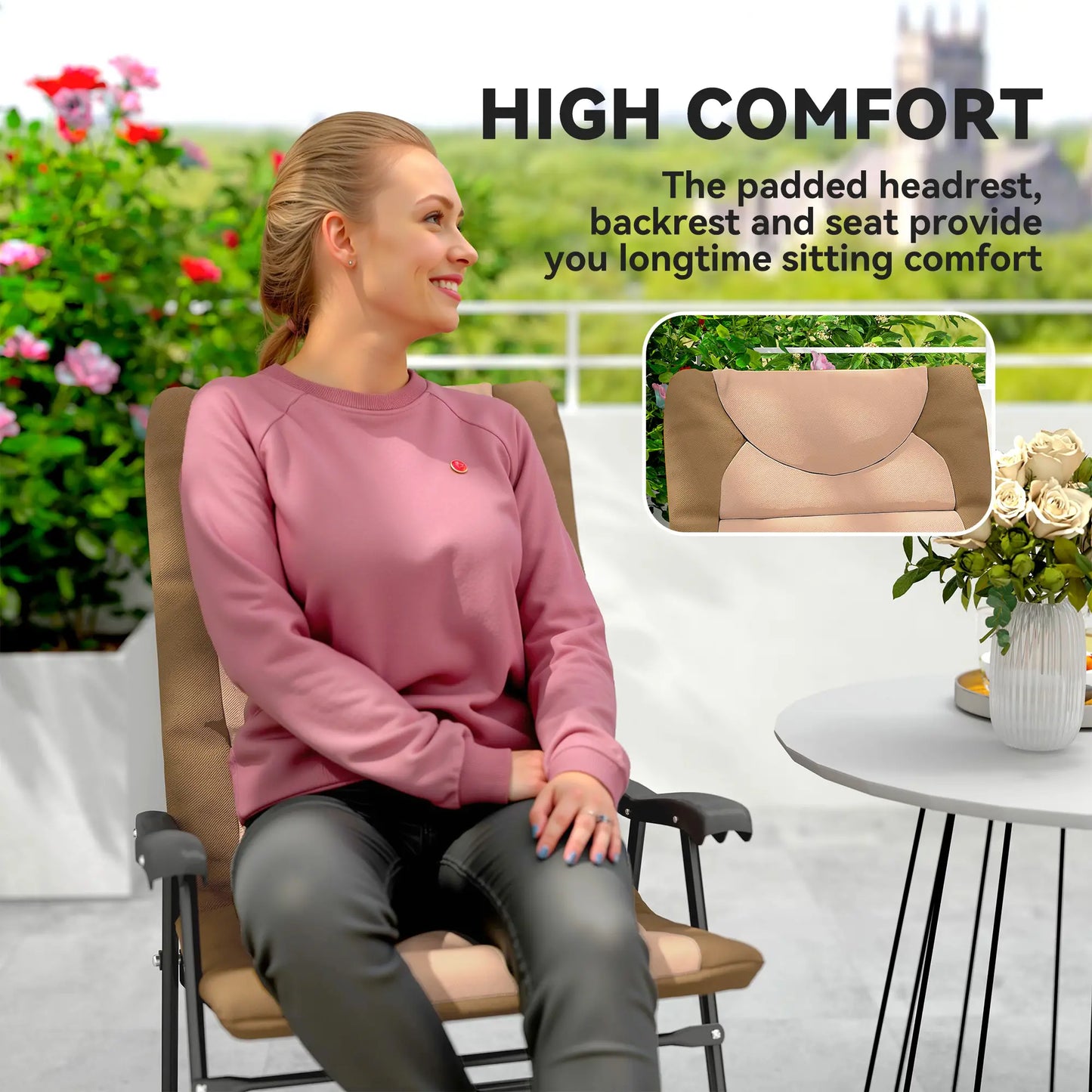 Folding Rocking Chair Set, 2 Padded Rockers with Armrest, Light Brown Outdoor Rocking Chairs at Gallery Canada