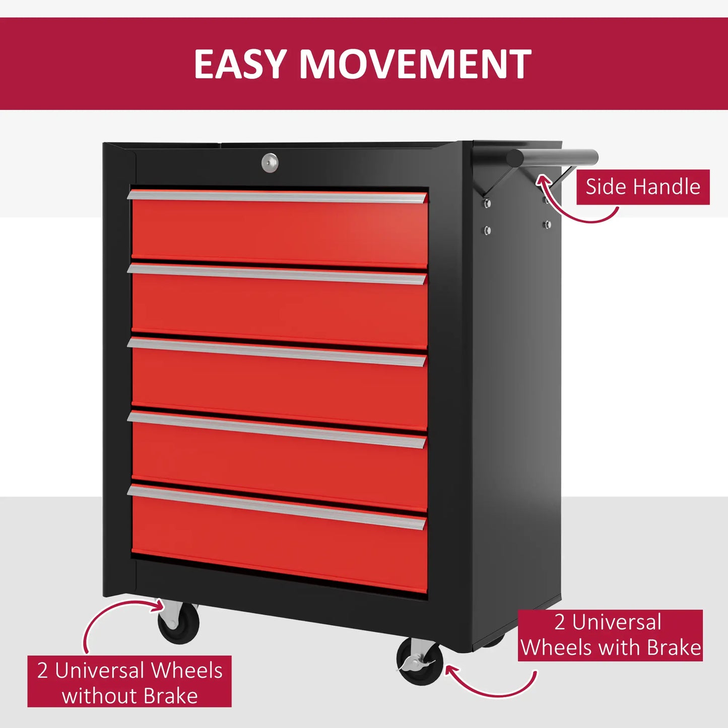 5 Drawer Roller Tool Chest, Lockable Toolbox, Storage Organizer, Black Red Tool Organizers at Gallery Canada
