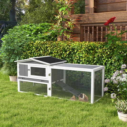 Wooden Rabbit Hutch Guinea Pig House with Removable Tray, Openable Roof, Trough, Run for Tortoises and Ferrets, Grey - Gallery Canada