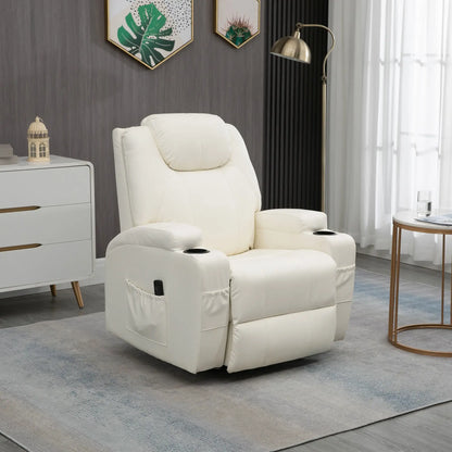 Massage Recliner Chair, Swivel Rocker, 8 Vibration Points, PU Leather, Cream White Massage Chairs at Gallery Canada