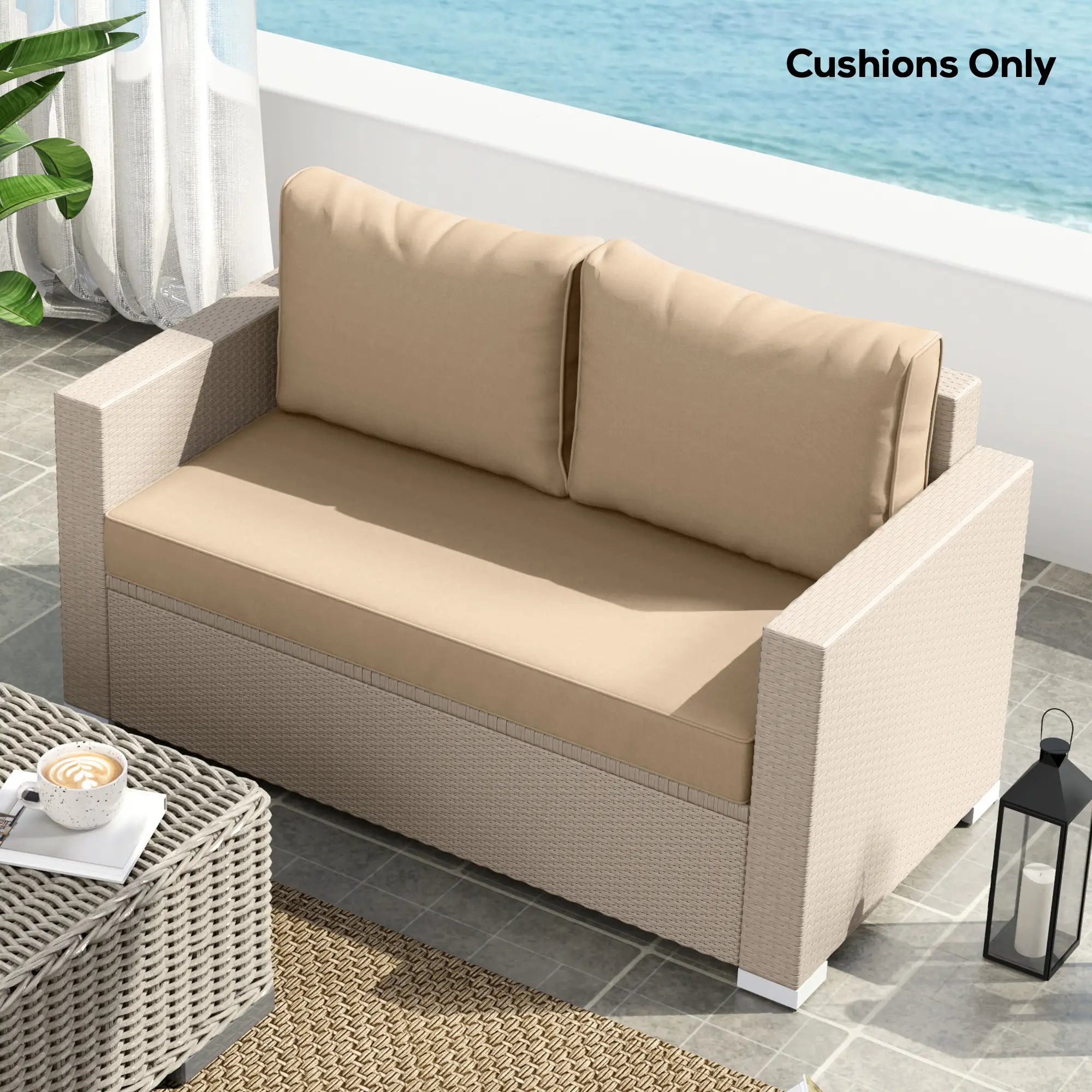 Outdoor Seat Cushions With Backrest, Loveseat Double Sofa, Beige Patio Chair Cushions at Gallery Canada