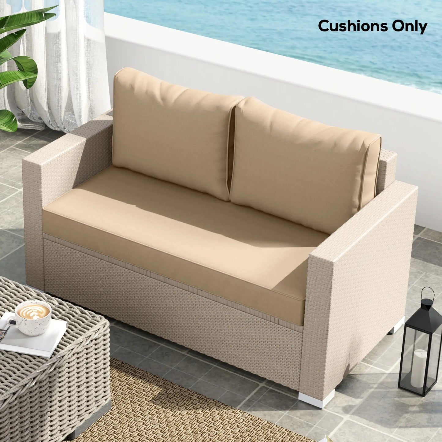 Outdoor Seat Cushions With Backrest, Loveseat Double Sofa, Beige Patio Chair Cushions at Gallery Canada
