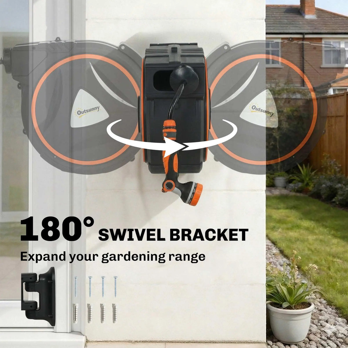 1/2" x 59ft Retractable Wall Mounted Hose Reel, 12-Pattern Nozzles Garden Accessories at Gallery Canada