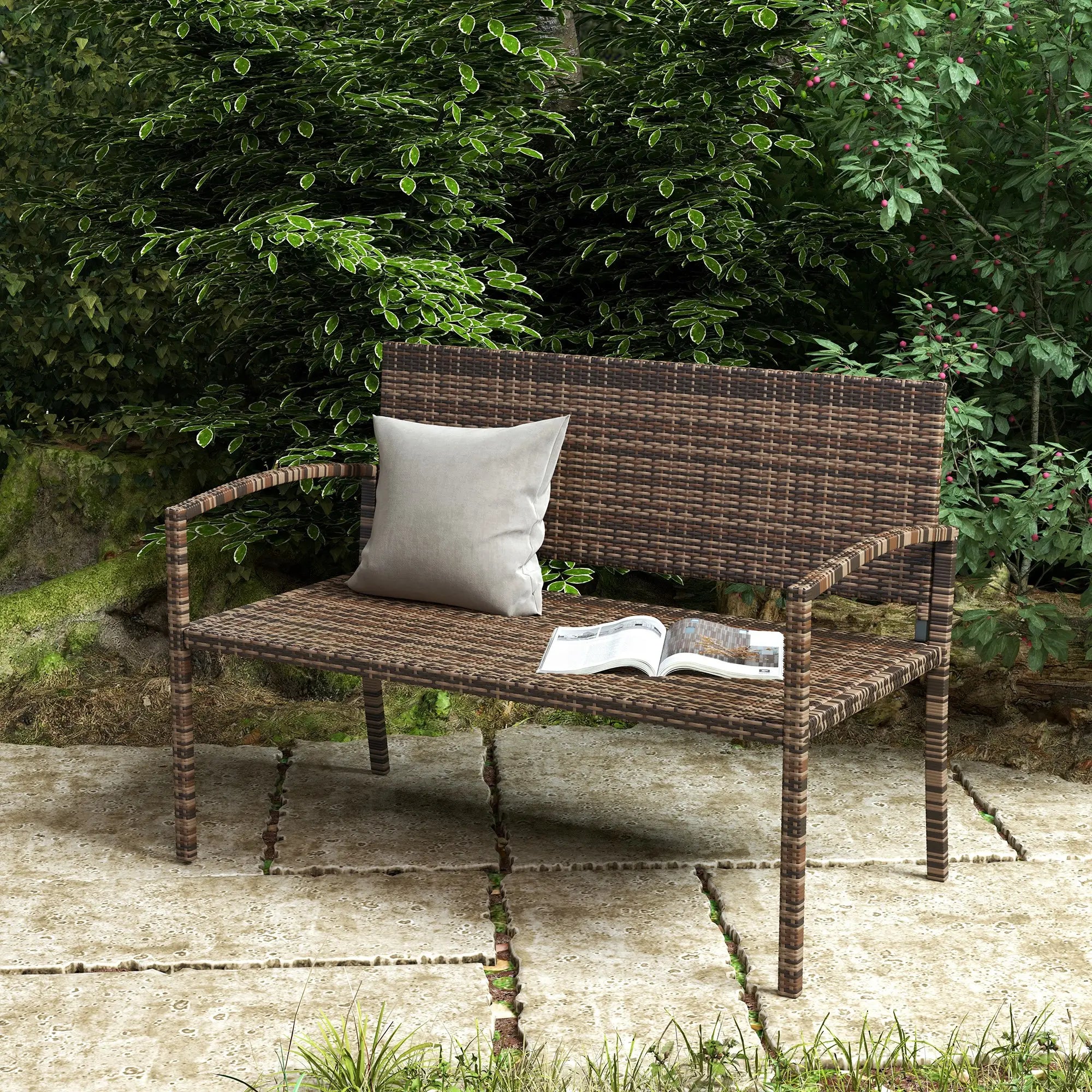 Rattan Loveseat Garden Chair With Armrests, Brown Patio Chairs at Gallery Canada