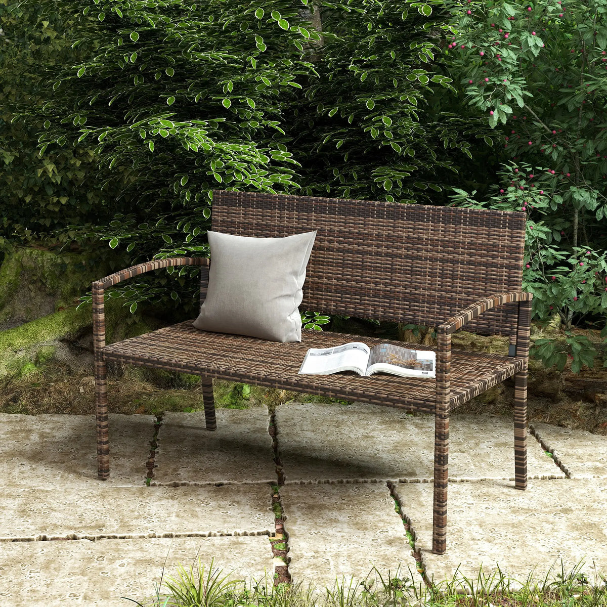 Rattan Loveseat Garden Chair With Armrests, Brown Patio Chairs at Gallery Canada