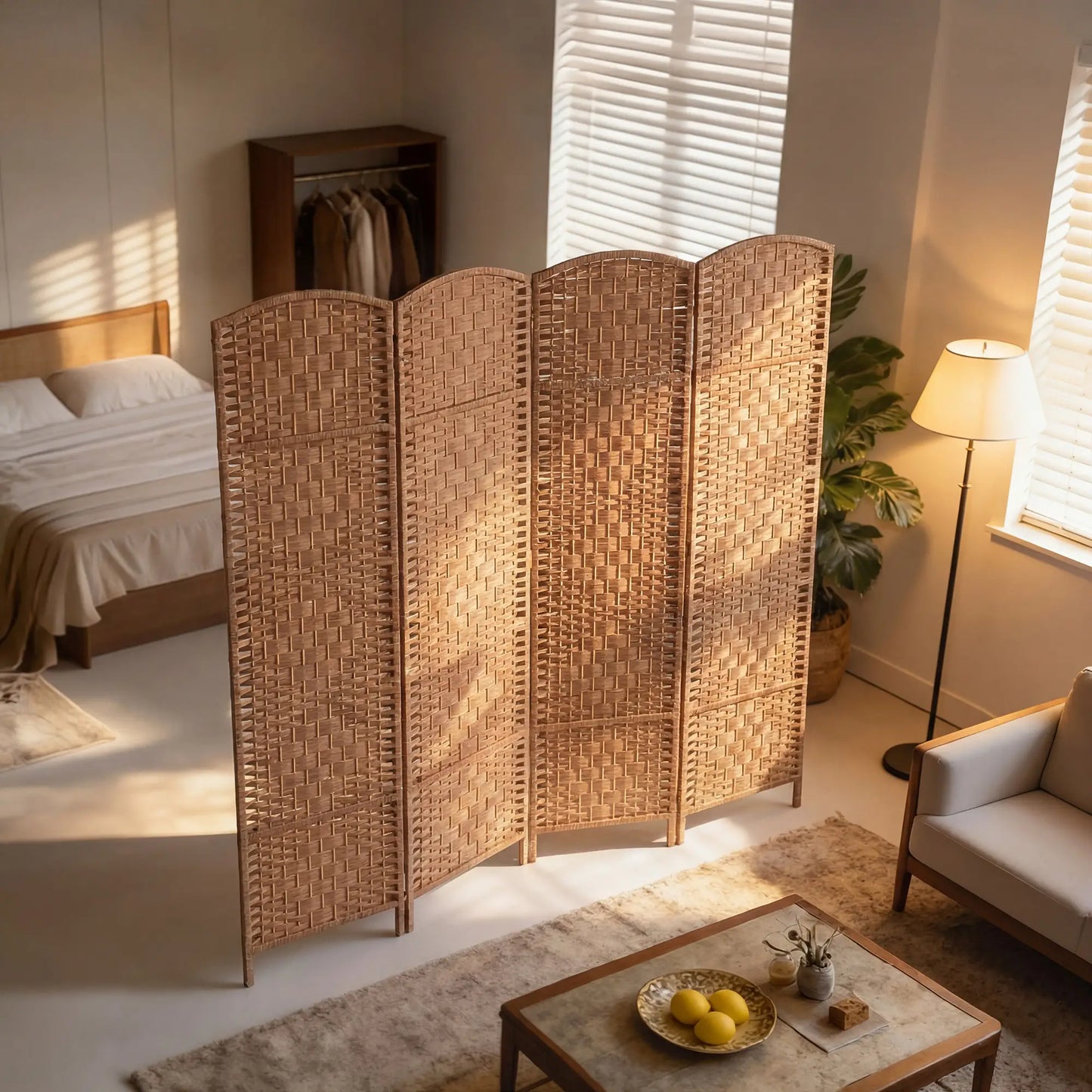 6ft Folding Room Divider, 4 Panel Wooden Frame, Natural Room Dividers at Gallery Canada