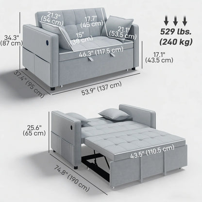 3-In-1 Convertible Sofa Bed, Pull Out Sleeper, Adjustable Backrest, Light Grey 2-Seater Sofas at Gallery Canada
