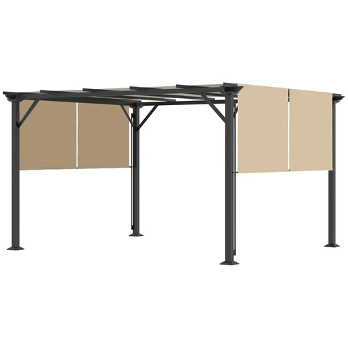 12' x 10' Outdoor Gazebo, Retractable Canopy, Steel Frame, Beige