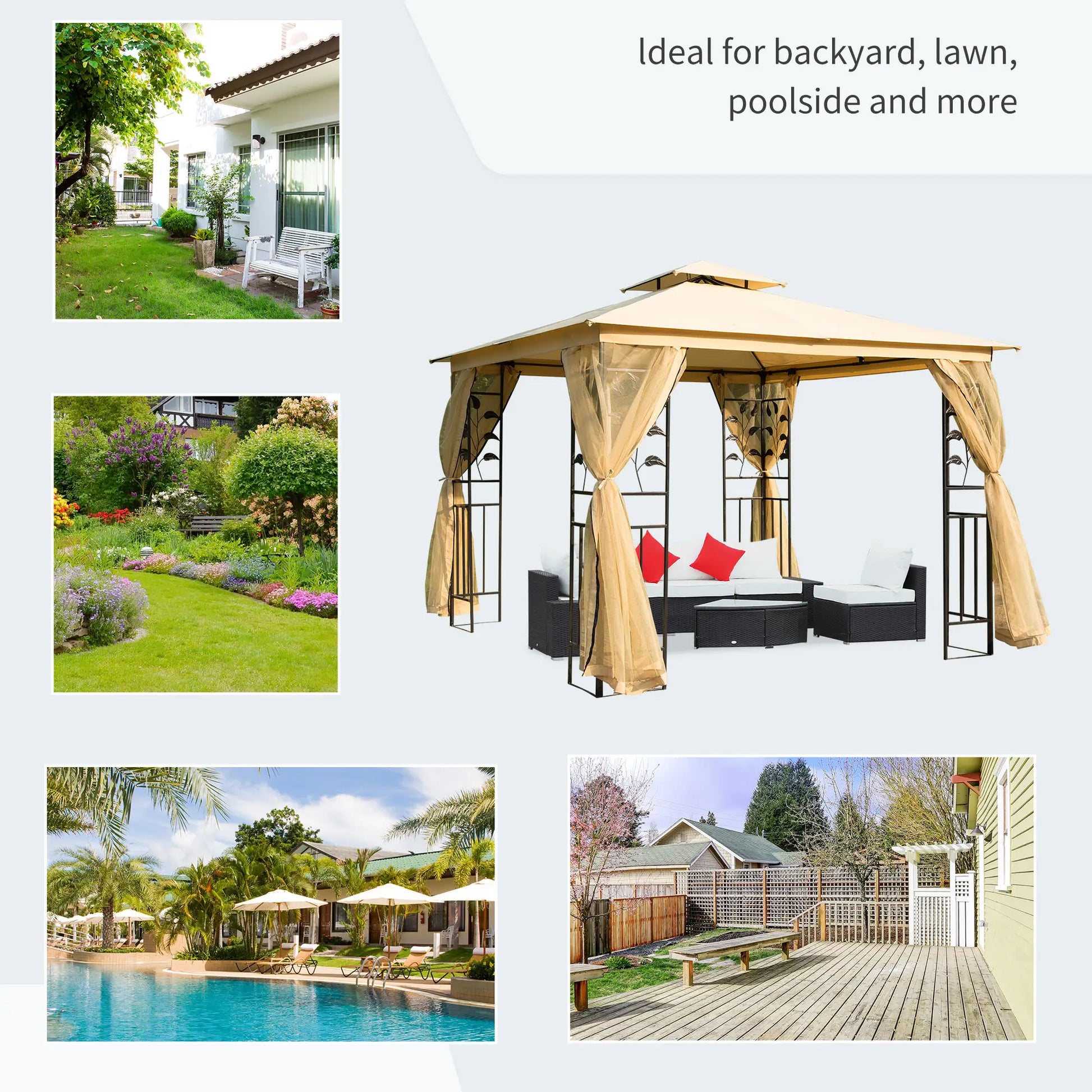 10'x10' Steel Patio Gazebo, Soft-Top, 2-Tier Roof, Beige Gazebos at Gallery Canada