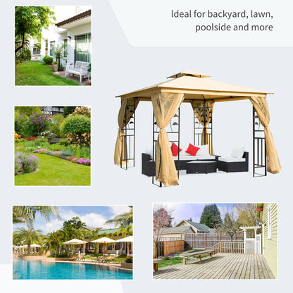 10'x10' Steel Patio Gazebo, Soft-Top, 2-Tier Roof, Beige Gazebos at Gallery Canada